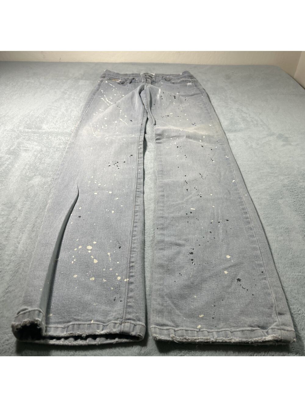 Y2k 2000s Gothic Paint Splatter AOP Slim Straight Jeans Womens 28x32 Skater VTG